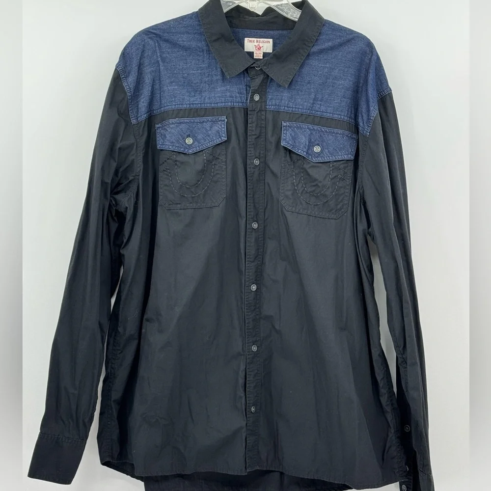 True Religion denim/black button down shirt-size 3XL